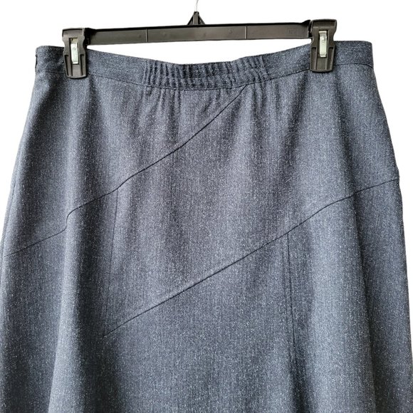Hiroko Steel-Blue Midi Skirt 6-Panel Flare Angled Waist&Hip Cuts Size 16 - Picture 4 of 10